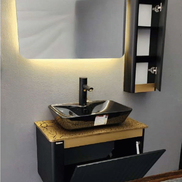 روشویی کابینتی پایه دار برند رابوکا مدل پالادیوم مشکی طلائی- 049